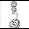 Bell Drop Levering 2021 Diamant Dangle Bars Button Belly Crystal Body Sieraden Navel Piercing Ringen Bloemvorm Hanger NSDYX