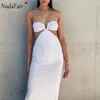 Nadahair halter nacke sexig sommar klänning midja cut out club outfits 2021 kvinnor boddycon backless vit svart party maxi klänningar y1006