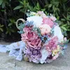 Bruiloft Bloemen Lovegrace Bruid Boeket Roze Bloem Roze Blauw Boheemse Romantische Kunstzijde Dahlia Boeketten231g