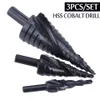 3 stks / set 4-32mm HSS Cobalt Stap Gestapte Boor Bit Set Stikstof Hoge Snelheid Staal Spiraal Voor Metalen Cone Triangle Shank Hole