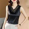 Grande taille 5XL sans manches en vrac solide été Satin Blouse femmes vêtements col en V soie femmes chemise mode hauts Blusas 13734 210527