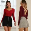 Spring Summer Long Sleeve Slim Hollow Back V-neck Sweater Women Sexy Knitted Tops Pullover Retro Jumper 12816 210521