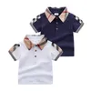 Baby Jongens Turn-Down Kraag T-shirts Zomer Kids Korte Mouw Geruite T-shirt Gentleman Stijl Kinderen Katoenen Casual Tops Tees Jongen Shirts Kinderkleding