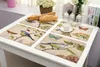 Set of 6 Vintage Style Painting Birds&Trees Pattern Dining Table Mats Cotton Linen Placemats Heat-insulating Kitchen Accessories 210817