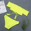 Costume da bagno bikini brasiliano sexy con lacci Costume da bagno donna con spalle scoperte Bikini a fascia Biquini Costume da bagno giallo neon 210520