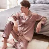 Mäns sömnkläder xifenni faux siden pyjamas man 2021 höst silkeslen is man långärmad fast färg pyjama sätter 9002