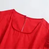 Yaz Elbise Kırmızı Kesim Uzun Kadınlar Elastik Bel Yan Sapanlar Kısa Puf Kollu Zarif Kadın ES 210519