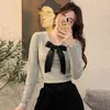Fashion Bowknot Long Sleeve T-shirt Spring POLO Collar Short Slim All-match Top Casual Sale 210520