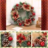 2022 Merry Christmas Wreath Artificial Pinecone Red Berries 40cm Flower Garland Hanging Front Door Wall decoration 211104