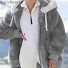 Women Thick Warm Winter Coat Solid Long Sleeve Fluffy Hairy Fake Fur Jackets Outerwear Female Plus Size Zipper Overcoat 211018