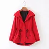 women fashion elastic waist lace up pockets trench ladies full sleeve hooded slim windbreaker elegant femal 210521