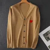 Fashion Love Couple Long sleeve Cashmere cardigan Heart embroidery 211007