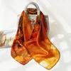 春100％天然シルクスカーフ女性Gustav Klimt油絵Adele Bloch-Baue Bandana Foulard Femme Square Shawls Nallps 90cm