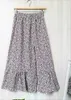 Mulher saias de cintura alta moda longo preto knotted amarrado envoltório floral plissado chiffon uma linha split saia primavera verão roupas 210529