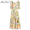 Fashion Designer dress Summer Women's Dress Square Collar fruit Print Beach Vacation Dresses 210524