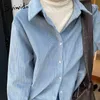 Syiwidii Corduroy Blouse女性韓国のファッションボタンアップシャツ長袖カジュアルスプリングフォールソリッドトップスベージュブルー冬210417