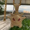 Hip Hop helado Gengar Bling Ghost Alloy Gold Color Collar para hombres Joyas para mujeres con cadenas Collares181e