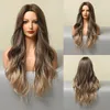 Syntetiska peruker Henry Margu Long Brown Blonde ombre Wavy Natural Cosplay Daily For Women Middle Part Hair Wig Heat Motent8731679