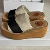 Moda donna Hight Espadrillas Platform Sandalo Woody Wedge Designer Pantofole scarpe di tela Sandali piatti Slide Summer Beach Tacchi alti con scatola NO312