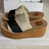 Fashion Women Hight Espadrilles Platform Sandal Woody Wedge Designer Slippers canvas shoes Flat Slide Sandals Summer Beach High Heels With Box 312