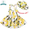 Flofallzique Baby Girls Robe avec la marque Summer Beach Style Floral Print Party Dos Nu Vintage Enfant Enfant Vêtements 1-8 ans 210317