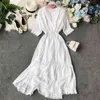 Beach Summer Seaside Holiday High Waist White Dress Skinny Women V Neck Elegant Vestidos F465 210527