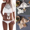 Zomer Boheemse vaste kleuren Handgemaakt gebreide sexy Tassel Swimsuit Bikini Beach Tweedelige set Maillot de Bain#G4 Dames badmode