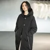 Frauen Daunenparkas 2022 Winter Harajuku Lose Lange Jacke Schwarzer Reißverschluss Übergroßer Kapuzenmantel Outwear Mode Weibliche Damen YNZZU 1O059 Gu