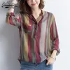 Langarm Frauen Blusen Plus Größe 4XL Herbst Mode Vintage Lose Shirts Streifen Plaid 6439 50 210508