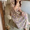 Vrouw jurk Koreaanse Bloemen Zomer Jurken Bladerdeeg Mouw O-hals Hoge Taille A-lijn Vestidos Feminimo's 6J115 210603