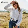 Lantern Sleeve Tassel White Blouse Tops Women Button Up Transparent Ladies Office Casual Shirts Spring 210427