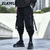 Corredores homens preto calças de carga streetwear moda tático hip hop hose hose hosejuku comprimento de tornozelo calça calça bolsos he179 homens