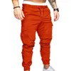 70% Casual Thin Breathable Tie Drawstring Long Pants Men Solid Color Pockets Waist Tied Skinny Cargo Men's