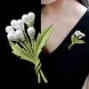 Pins, Brooches Korean Fashion Simple Green Plant Flower Pearl Brooch Series Ladies Corsage Suit Jacket Accessories Pin Jewelry