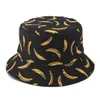 Women Men Couples Bohemian Banana Print Bucket Hat Summer Reversible Packable Hip Hop Harajuku Streetwear Canvas Fisherman Cap