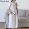 Nomikuma puffhyls klänning kvinnor solid färg o nacke en linje sommar klänningar koreansk stil robe femme chic vestidos mujer 210514