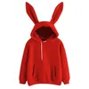 Осень зима женские толстовки Kawaii кролик уши мода капюшона случайные цвета сплошной цвет теплые толстовки для женщин 210721