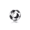 Ganze 925 Sterling Silber Fußball-Charms mit schwarzer Emaille, passend für Original-Pandora-Armbänder, Metallperlen, DIY-Schmuckherstellung