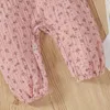 Lioraitiin 0-18M Newborn Infant Baby Girls Casual Romper Floral Printed Pattern Round Collar Long Sleeve Jumpsuit Beige/ Pink G1221