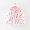 (12m-3Y) Kinderen Lange Mouwen Doll Kraag Aardbei Print Jurk Prinses Jurk + Fox Satchel Mooie gegolfde Pop-halsband S4 Q0716