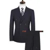 2Pcs Neue Männer Business Anzug 2021 Zweireiher Gestreiften Revers Formale Blazer Hosen Anzug Set Kostüm Homme Kleiden x0909