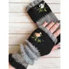 Sports Gloves Birds Embroidery Women Without Fingers Winter Knit Warm Plus Velvet Outdoor Half Finger Rekawiczki Damskie