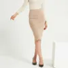 Wixra Womens Knitted Straight Skirts Solid Basic Ladies High Waist Knee-length Skirt Streetwear Autumn Winter 210629