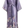 Satijnen vrouwen bruiden bruiloft robe nachtkleding zijdeachtige casual dierlijke rayon lange nachthemd kimono badjas