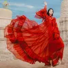 Fashion Red Holiday Ruffled Vintage Dress Women's Flared Sleeves Female Chiffon Two-Piece Big Swinging Long Dresses 210520