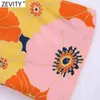 Zevidade Mulheres Moda Cor Chicleta Floral Impressão Flare Calças Retro Feminino Bolsos Chique Verão Calças Longas Pantalones Mujer P1099 211124