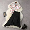 Summer Elegant Lady Office Suit Designers Short Sleeve Print Chiffon Shirt and Asymmetrical Skirt 2 Piece Sets 210601