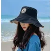 야외 모자 파나마 모자 남성 여자 여름 해변 홀리데이 일요일 햇살 모자 양면 가면 작은 자수 양동이 어부
