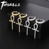 TOPGRILLZ Iced Zirkoon Ankh Cross Earring Goud Zilver Kleur Micro Verharde AAA Bling CZ Steen Oorbellen Voor Man Vrouwen Hip hop Sieraden 210616