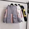 Jas vrouwelijke herfst Korea ins Harajuku Streetwear BF Goederen Vintage Mode Losse Hooded Lange Mouwen Casual Damesjas 210608